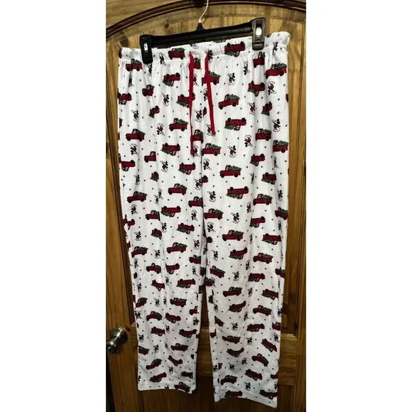 Disney Mickey Mouse Christmas Pajama Set L Red Truck Snowflake Print Fleece PJ‎ - Picture 4 of 9